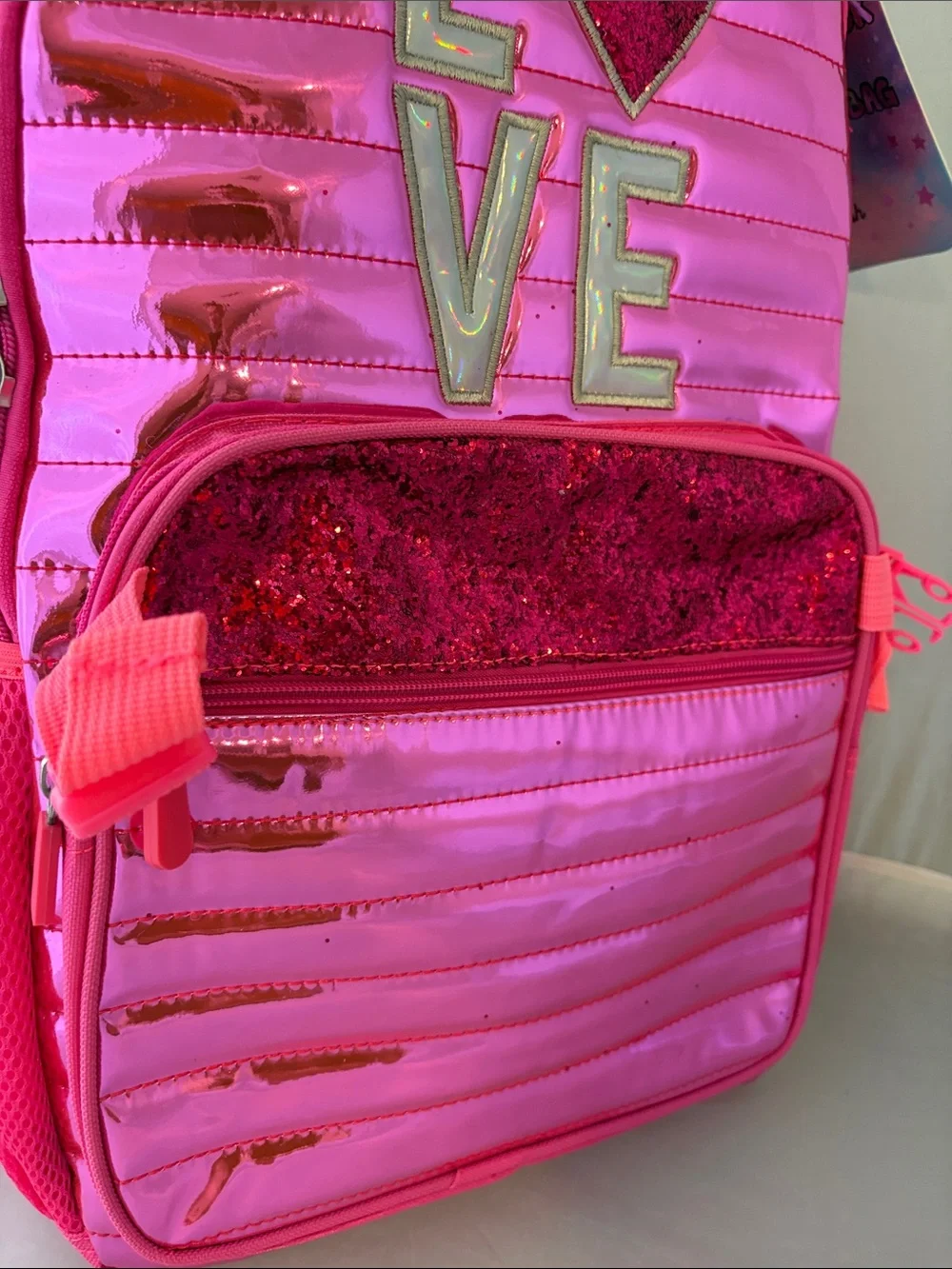 New Beautiful Girls Pink Glitter 'LOVE' Backpack and Lunch Bag Set